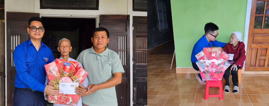 Anh Lê Phước Trang Sinh - Bí thư ĐTN Công ty thăm và tặng quà cho 2 gia đình.