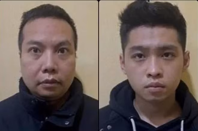 Nguyễn Trung Kiên (trái) và Bùi Anh Quân tại cơ quan chức năng.