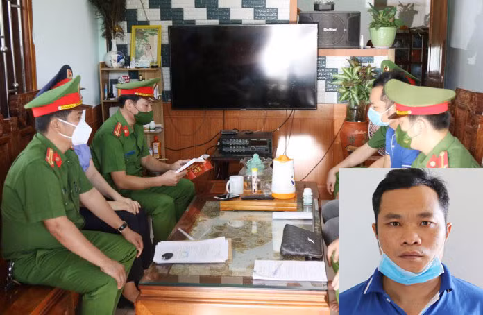 Cơ quan chức năng tiến hành lệnh bắt tạm giam đối với Cao Tiến Dũng. Ảnh: Công an Quảng Bình.