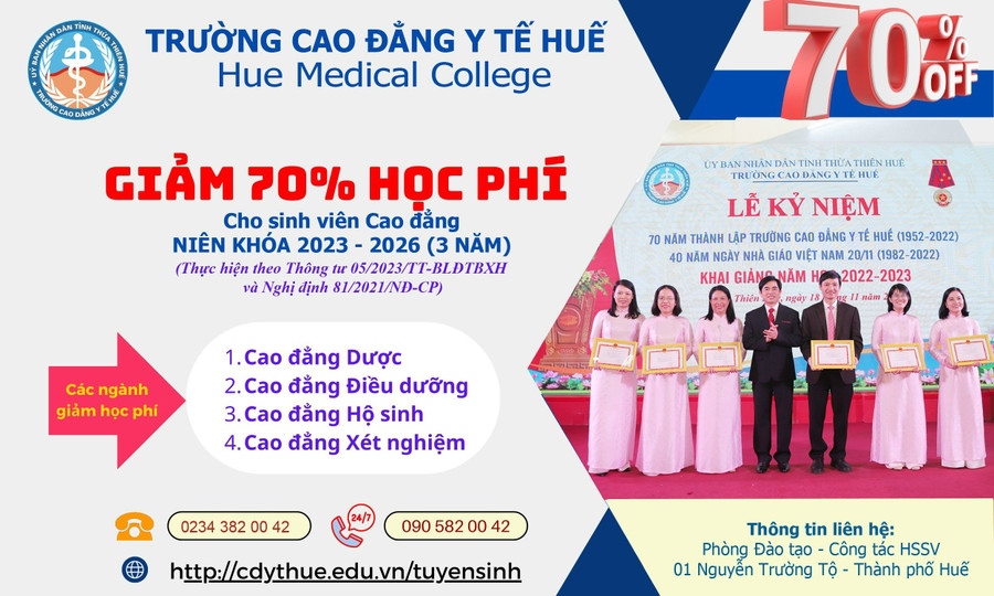 Bốn ngành Cao đẳng của Nhà trường được giảm 70% học phí (Ảnh: Đại Dương). Bốn ngành Cao đẳng của Nhà trường được giảm 70% học phí (Ảnh: Đại Dương).