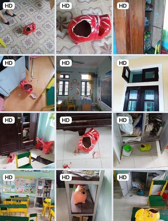 Các heo đất tiết kiệm ở các trường học bị nhóm này đột nhập vào trộm tiền. (Ảnh: V.Đ.N).