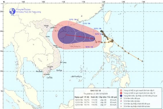 Bão số 10 chỉ còn cách quần đảo Hoàng Sa 560 km