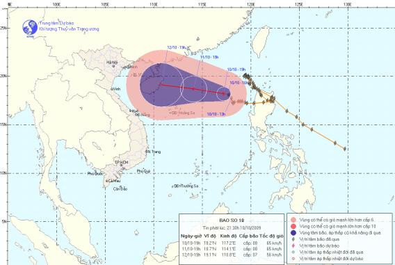 Bão số 10 chỉ còn cách quần đảo Hoàng Sa 560 km