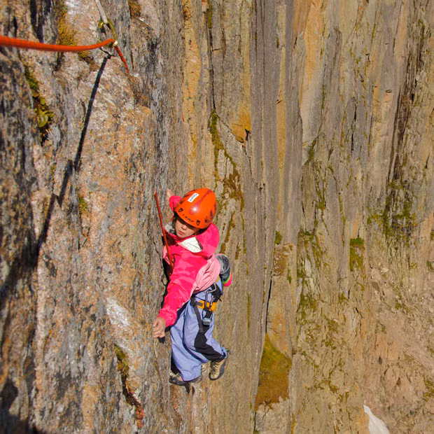 Ten-year old Stella Noble climbs the east face of Longs Peak in Colorado. Last month she became the youngest ever climber to conquer the sheer east face of Longs Peak mountain in the Rocky Mountains - known as The Diamond. The youngster climbed for a gruelling seven hours hanging above a 2,000ft drop with dad Forrest