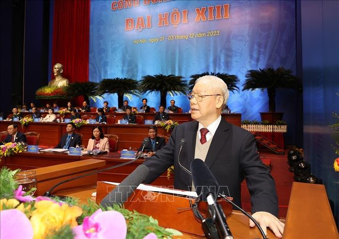 Tổng Bí thư Nguyễn Phú Trọng phát biểu chỉ đạo Đại hội XIII Công đoàn Việt Nam, nhiệm kỳ 2023-2028. Ảnh: Trí Dũng/TTXVN Tổng Bí thư Nguyễn Phú Trọng phát biểu chỉ đạo Đại hội XIII Công đoàn Việt Nam, nhiệm kỳ 2023-2028. Ảnh: Trí Dũng/TTXVN