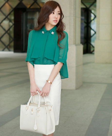 Cach mix ao so mi dai tay voi chan vay dep - Anh 1