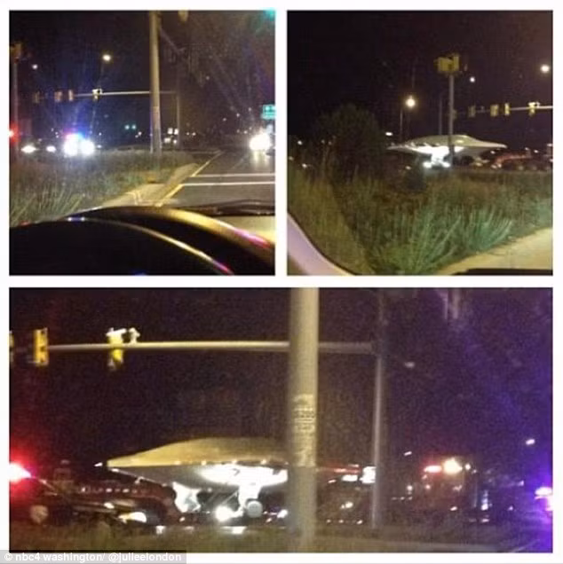 The internet exploded with sightings of the ’alien spacecraft’ being driven along the Capitol Beltway near College Park on the back of a truck at around 11 p.m. Read more: http://www.dailymail.co.uk/news/article-2159401/Solved-UFO-spotted-Washington-D-C-highway-military-drone-being.html#ixzz1xp9GbKAT