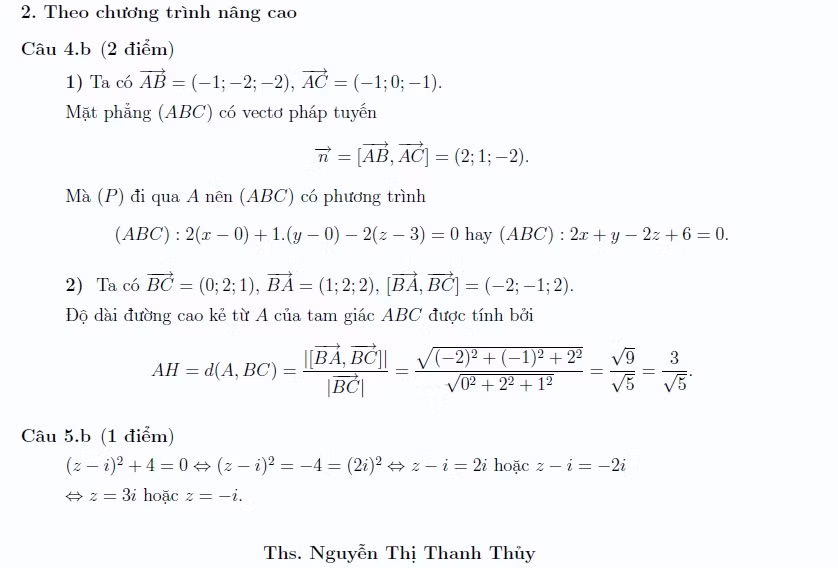 Gợi ý đáp án môn Toán