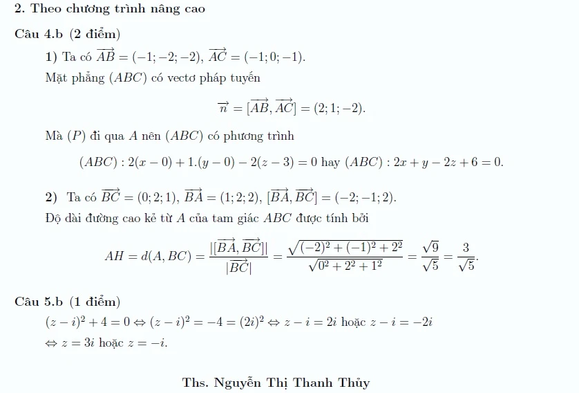 Gợi ý đáp án môn Toán