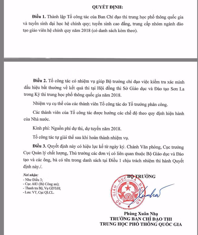 Quyết định thành lập Tổ công tác xác minh dấu hiệu bất thường về điểm thi tại tỉnh Sơn La Quyết định thành lập Tổ công tác xác minh dấu hiệu bất thường về điểm thi tại tỉnh Sơn La
