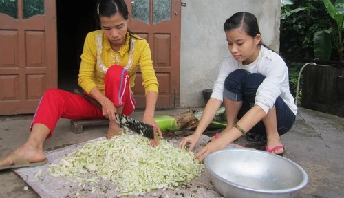 Em Lê Thị Mai – Sinh viên ngành Sư phạm Văn, Trường ĐH Sư phạm Huế - phụ giúp mẹ công việc trong lần về thăm nhà