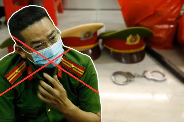 Dương Xuân Tú đã mua trang phục Công an nhân dân, đặt làm giấy tờ giả để thực hiện hành vi lừa đảo, chiếm đoạt tài sản của nhiều người với số tiền lên đến nhiều tỷ đồng. Ảnh: Công an Bình Dương.