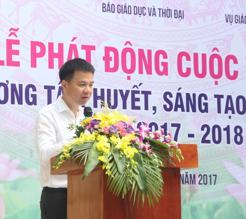 Ông Triệu Ngọc Lâm- Phó Tổng biên tập phụ trách Báo GD&TĐ thay mặt ban tổ chức công bố thể lệ cuộc thi.