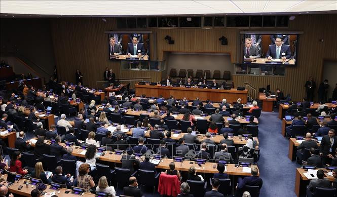 Thủ tướng Phạm Minh Chính phát biểu tại Hội nghị thượng đỉnh Tham vọng khí hậu của Liên hợp quốc. Ảnh: Dương Giang/TTXVN