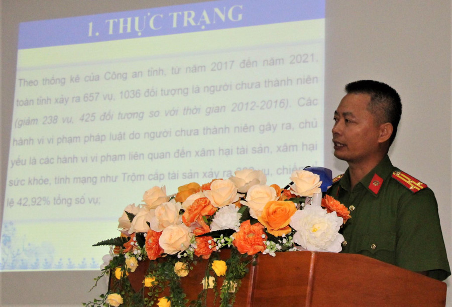 Thượng tá Trần Đức Vịnh - Phó trưởng Phòng CSHS Công an tỉnh Đắk Lắk báo cáo tham luận tại Hội thảo. Thượng tá Trần Đức Vịnh - Phó trưởng Phòng CSHS Công an tỉnh Đắk Lắk báo cáo tham luận tại Hội thảo.