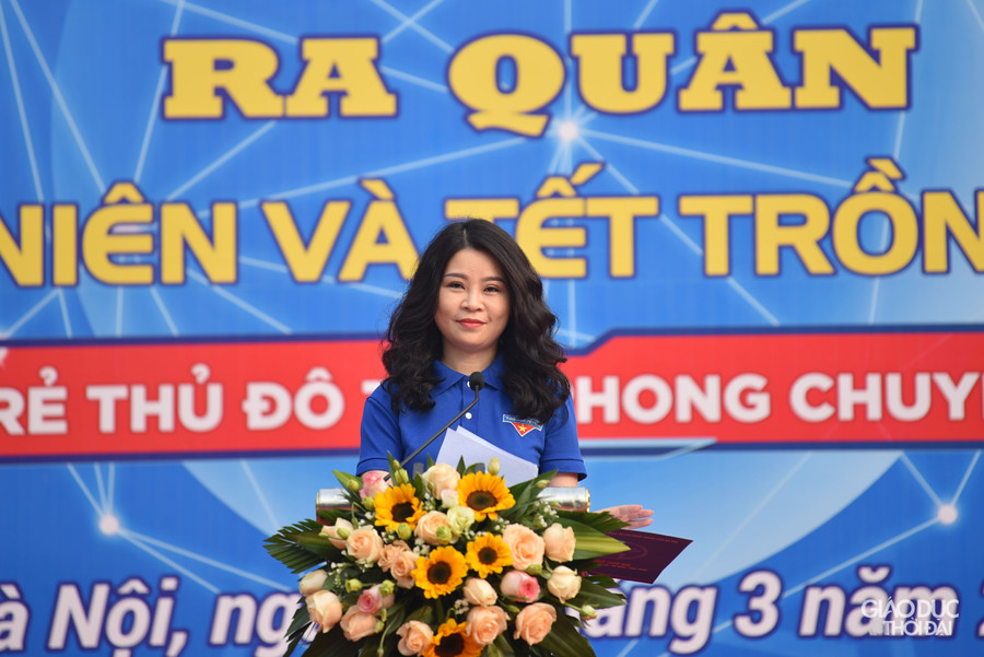 Đồng chí Chu Hồng Minh, UVBTV Trung ương Đoàn, Thành ủy viên, Bí thư Thành đoàn Hà Nội phát biểu tại buổi lễ.