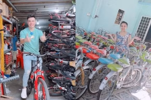 Cả hai vợ chồng mỗi ngày đều trích tiền để có hơn 100 triệu mua cả trăm chiếc xe đạp tặng các em và bà con trước Tết.