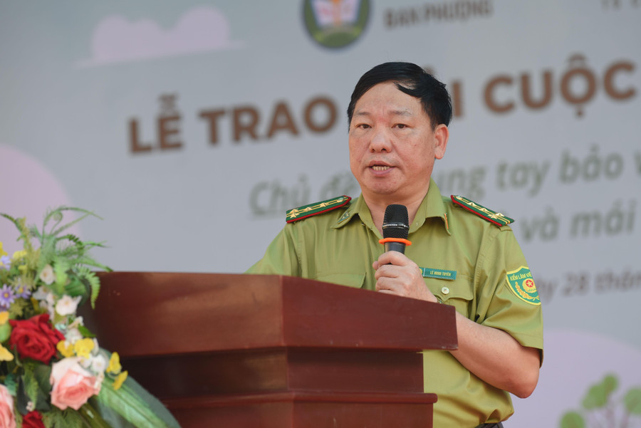 Ông Lê Minh Tuyên- Chi cục trưởng Chi cục Kiểm lâm Hà Nội phát biểu tại buổi lễ.