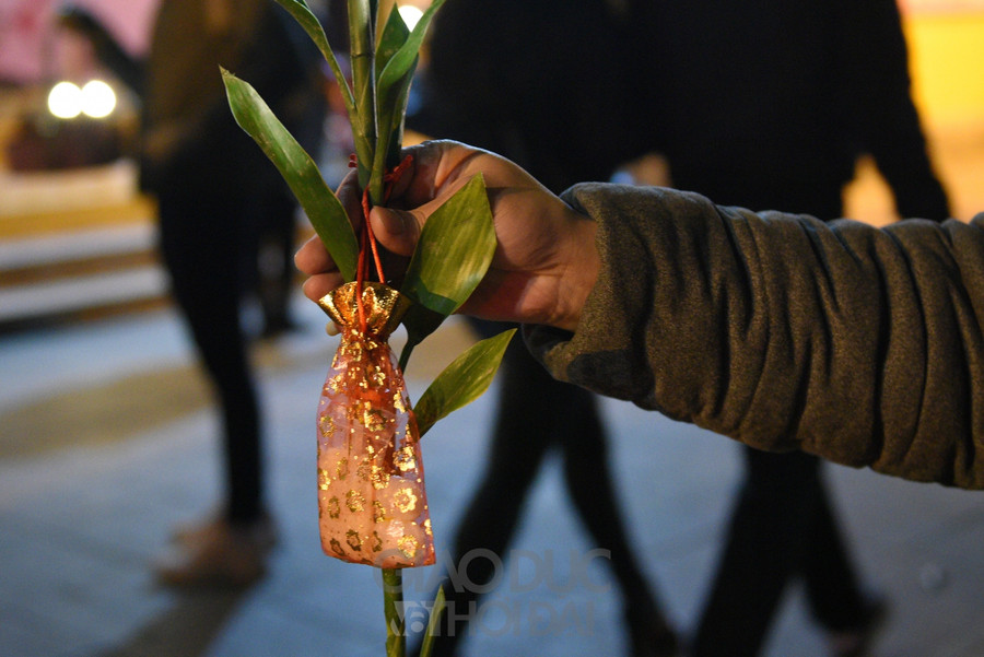 Tại đây những cành lộc cũng được bán, nhiều gia đình đi mua lộc về với mong muốn tài, lộc, an đến với gia đình.