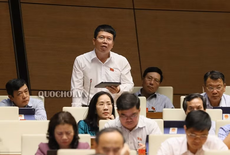 Đại biểu Nguyễn Văn Hiển, Đoàn ĐBQH tỉnh Lâm Đồng, phát biểu tại phiên thảo luận.