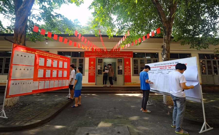 Khu vực bỏ phiếu tại Trường ĐH Bách khoa Hà Nội.