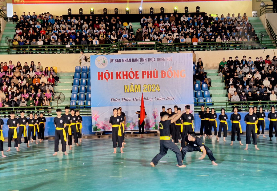 Biểu diễn các thế võ cổ truyền dân tộc.