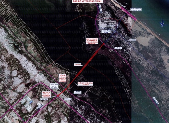 Vị trí dự án cầu vượt phá Tam Giang tại huyện Phú Vang với tổng mức đầu tư hơn 1.000 tỷ đồng. (Ảnh: UBND tỉnh Thừa Thiên Huế)