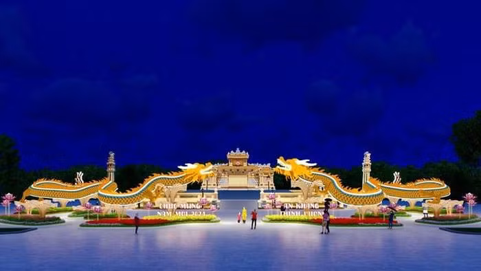 Linh vật rồng được làm công phu nhân dịp Tết Giáp Thìn 2024 tại Huế.