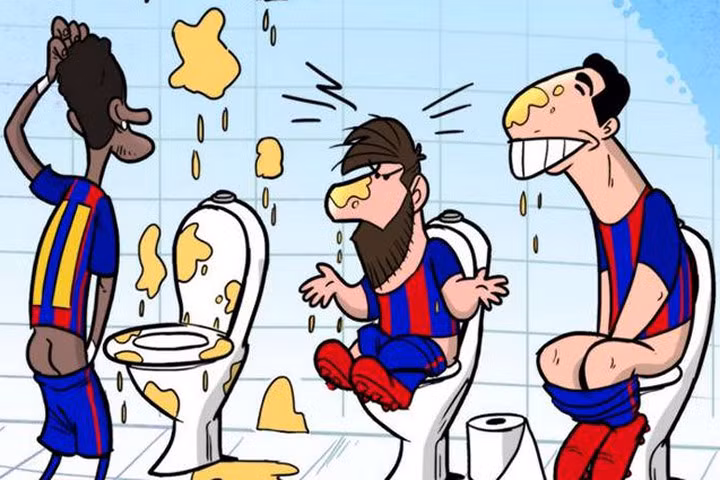 Hí họa thói quen khác lạ của Messi và Suarez