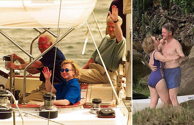 Chùm ảnh các chính trị gia thế giới trong các kỳ nghỉ ảnh 8 Here, Bill Clinton is pictured sailing around Martha’s Vineyard with his wife Hilary and the late broadcaster Walter Cronkite, before he turns on the charm in the US Virgin Islands.