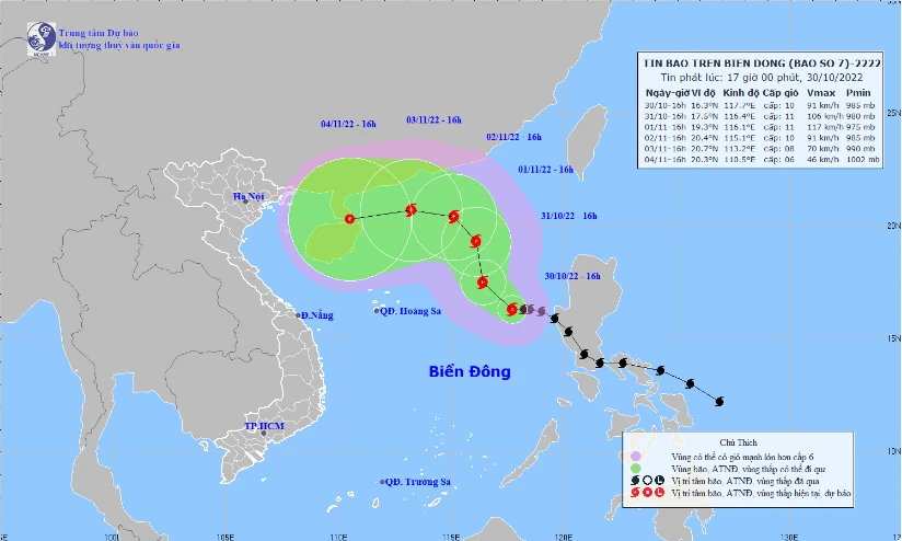 Hình ảnh mới nhất về đường đi của cơn bão số 7.