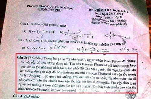 Đề thi Toán lớp 8 của trường THCS Tân Phú. Ảnh FB Lê Đức Thuận.