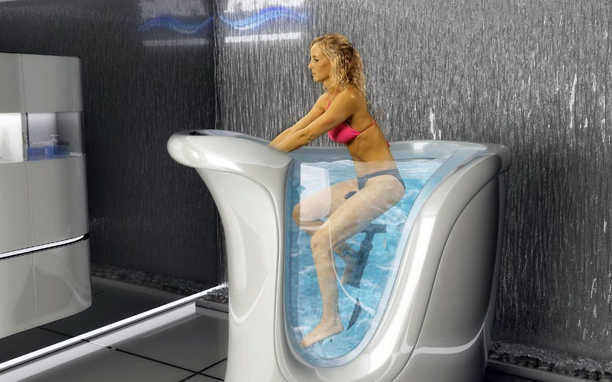 In some gyms you can relax in a hot tub after you exercise but with the new FitWet Jet Bike you can combine the two. This contraption from a Florida-based company allows users to ride an exercise bike while taking a bath. The makers of the FitWet claim 30 minutes of the jet bike is the equivalent of two hours on a normal push bike. The company also claims the machine’s 12 integral water jets ’exert a massaging action and a draining one which allows strong reduction of cellulite’.