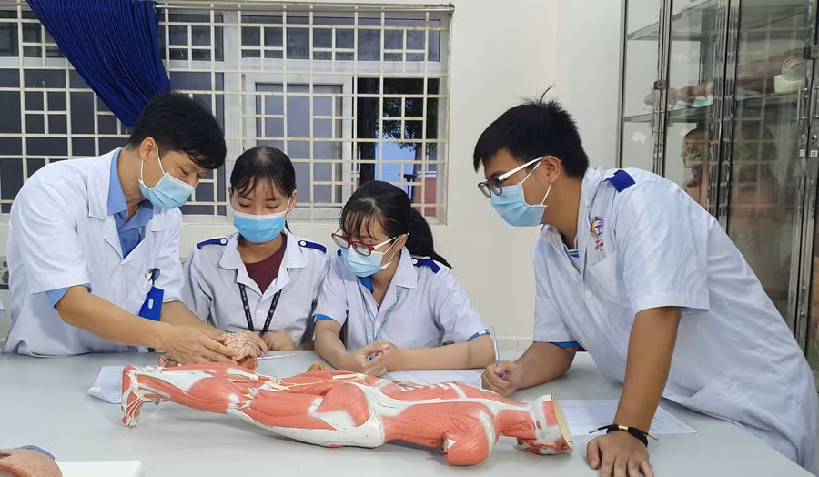 Sinh viên Trường ÐH Y Dược Cần Thơ trong giờ học giải phẫu. Ảnh: B.NG/Báo Cần thơ.