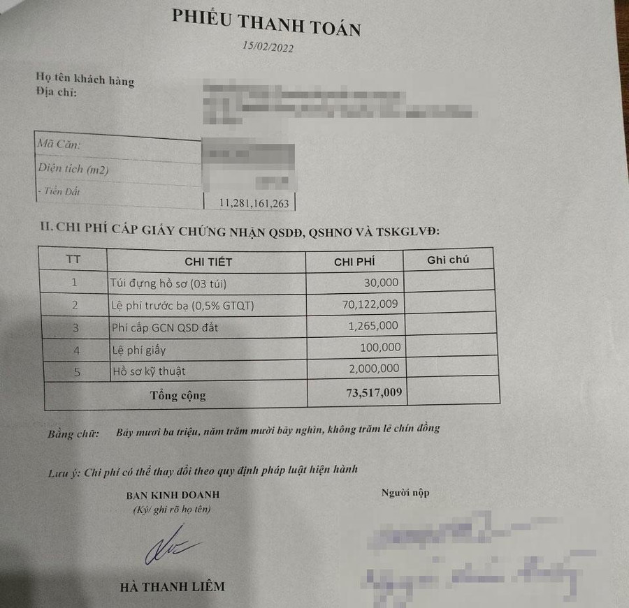 Phiếu thanh toán các chi phí khi khách hàng mua nhà tại dự án Khu đô thị mới Nam Cường Phiếu thanh toán các chi phí khi khách hàng mua nhà tại dự án Khu đô thị mới Nam Cường