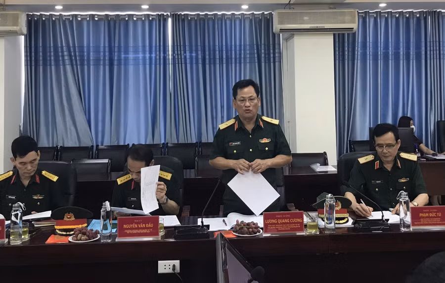 Thiếu tướng Lương Quang Cương - Phó Cục trưởng Cục Dân quân tự vệ phát biểu kết luận kiểm tra