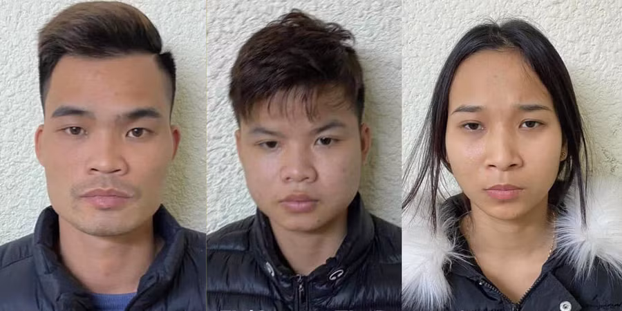 Các đối tượng có hành vi giả cán bộ ngân hàng lừa đảo tiền tỷ của người dân. Ảnh: Công an Hà Nội