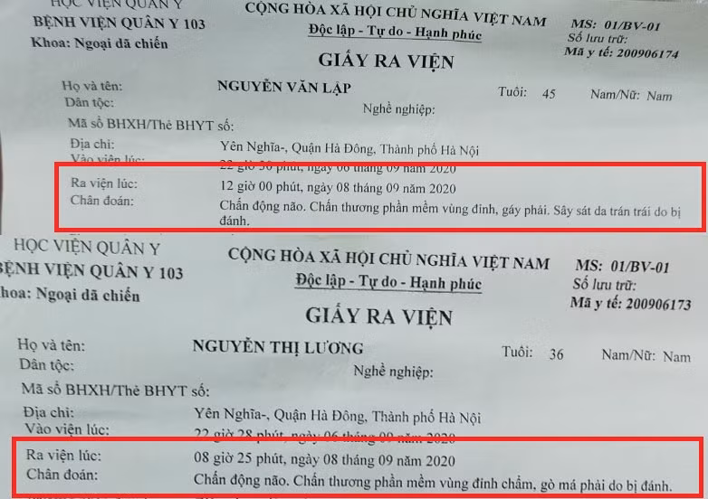 Kết quả thăm khám sau khi bị nhóm đối tượng hành hung của vợ chồng anh Lập