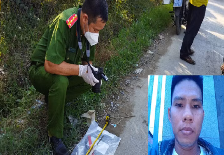 Lực lượng chức năng khám nghiệm hiện trường nơi Phạm Tuấn Ngôn (ảnh nhỏ) gây án.