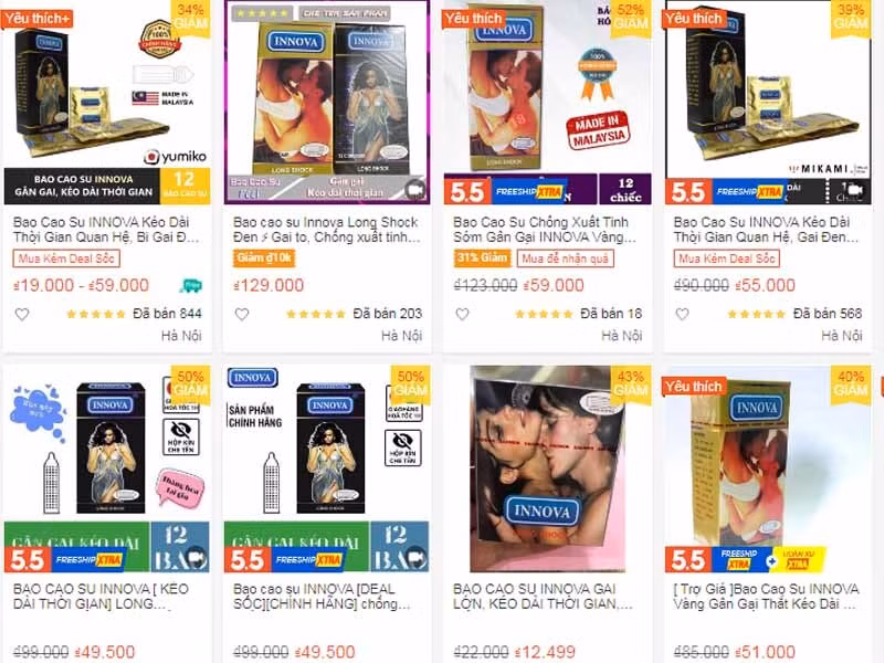 Bao cao su Innova được bán nhiều trên gian hàng online Shopee