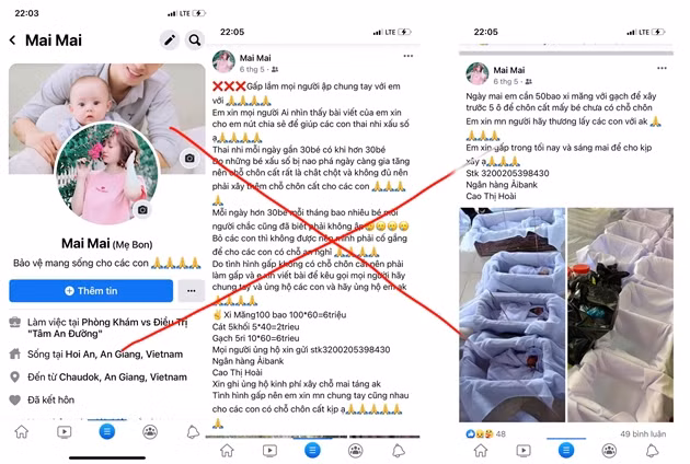 Những bài đăng kêu gọi từ thiện được Hoài đăng tải trên trang Facebook.