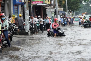 Nhiều năm qua TP. HCM loay hoay, chi tiền tỷ cho các dự án chống ngập, nhưng người dân thành phố vẫn chịu cảnh ngập lụt bởi mưa lớn và triều cường. Ảnh: TTX