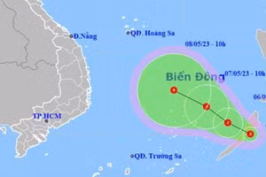 Dự báo hướng đi của áp thấp nhiệt đới. (Ảnh: NCHMF)