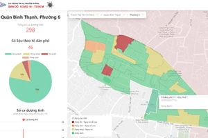 Bản đồ đánh giá mức độ dịch theo tổ dân phố trên Cổng thông tin Covid-19 TP Hồ Chí Minh. Ảnh: Huyền Mai.