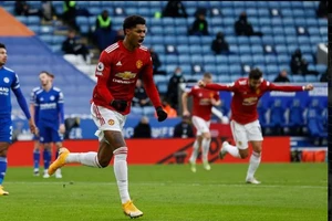 Ngôi sao Marcus Rashford mừng bàn thắng mở tỷ số cho Man Utd. 