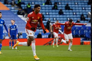 Ngôi sao Marcus Rashford mừng bàn thắng mở tỷ số cho Man Utd. 