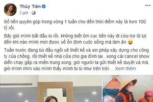 Thủy Tiên cập nhật thông tin trên trang cá nhân của mình. Ảnh: Chụp màn hình facebook.