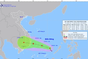 Dự báo vị trí và đường đi của áp thấp nhiệt đới. Ảnh: KTTV.