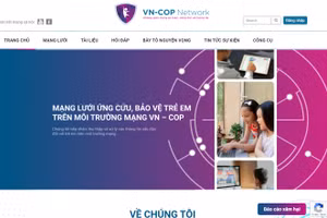 Ảnh chụp màn hình website mạng lưới, ứng cứu bảo vệ trẻ em trên môi trường mạng.