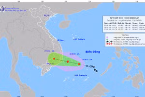 Vị trí và đường đi của áp thấp nhiệt đới. Ảnh: KTTV.